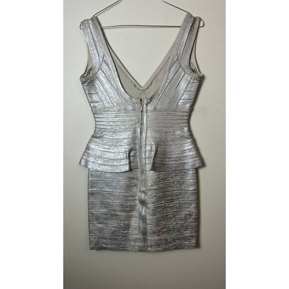 HERVE LEGER BANDAGE BODYCON MINI BONDAGE METALLIC MINI DRESS M - Picture 5 of 8